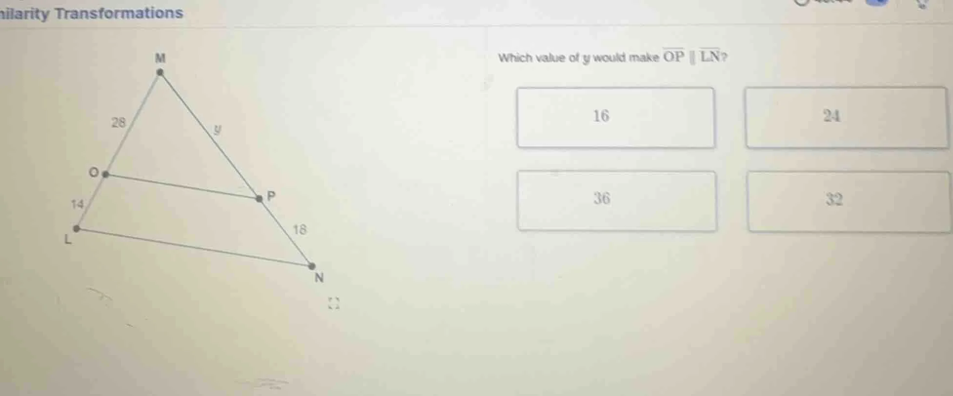 ilarity transformations which value of y would make \\(\\overline{op} \…