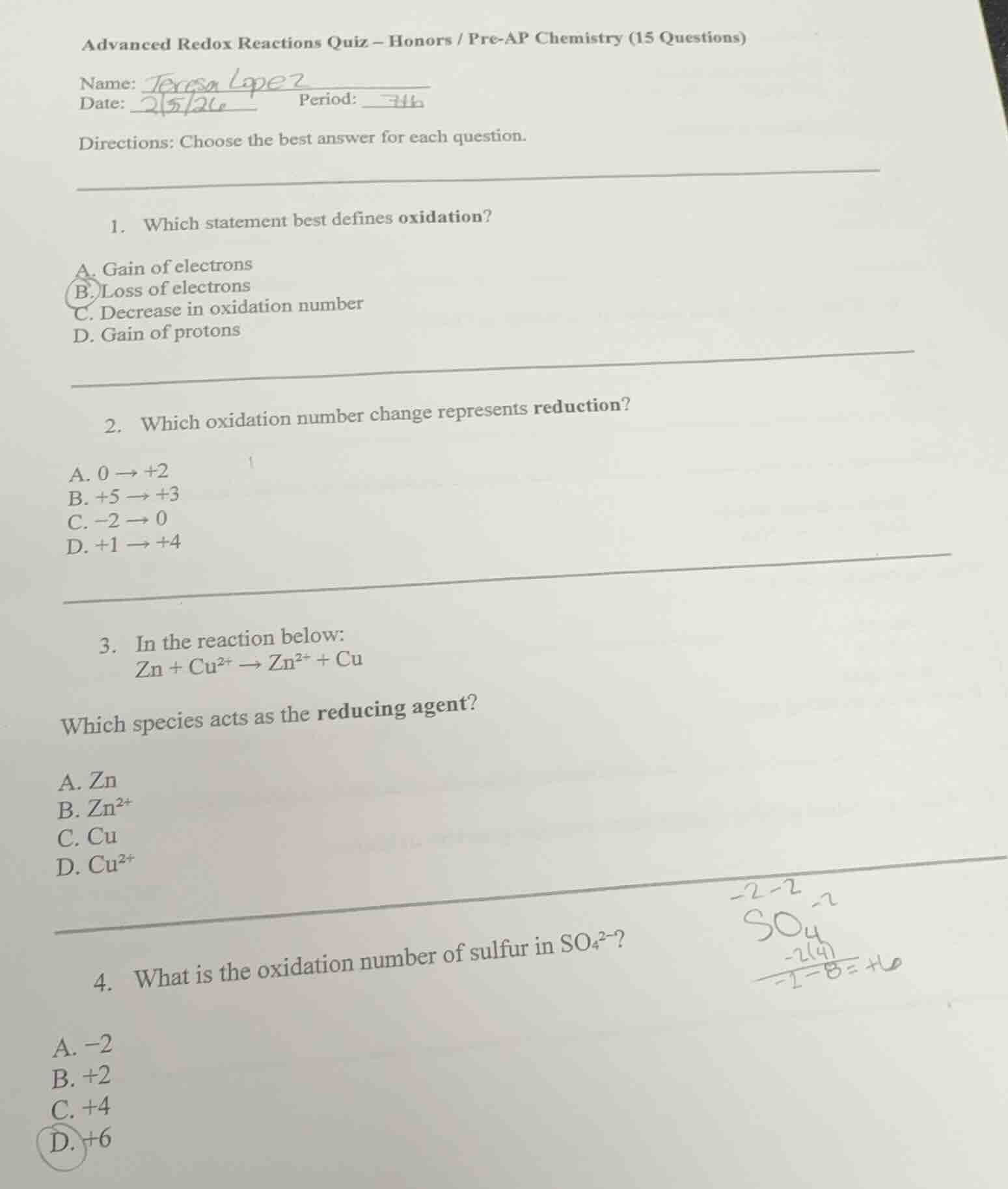 advanced redox reactions quiz – honors / pre-ap chemistry (15 questions…
