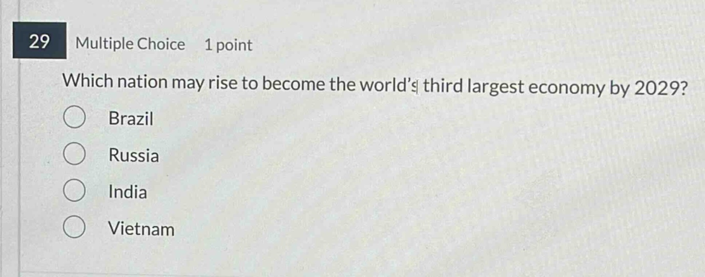 29 multiple choice 1 point which nation may rise to become the worlds t…