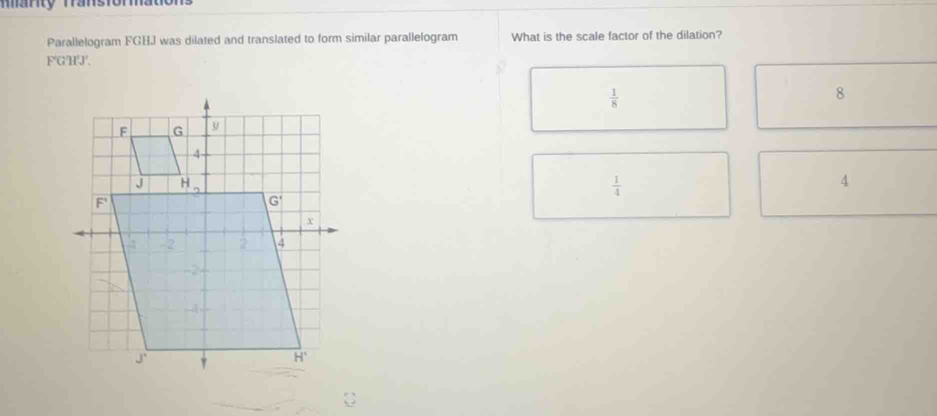 parallelogram fghj was dilated and translated to form similar parallelo…