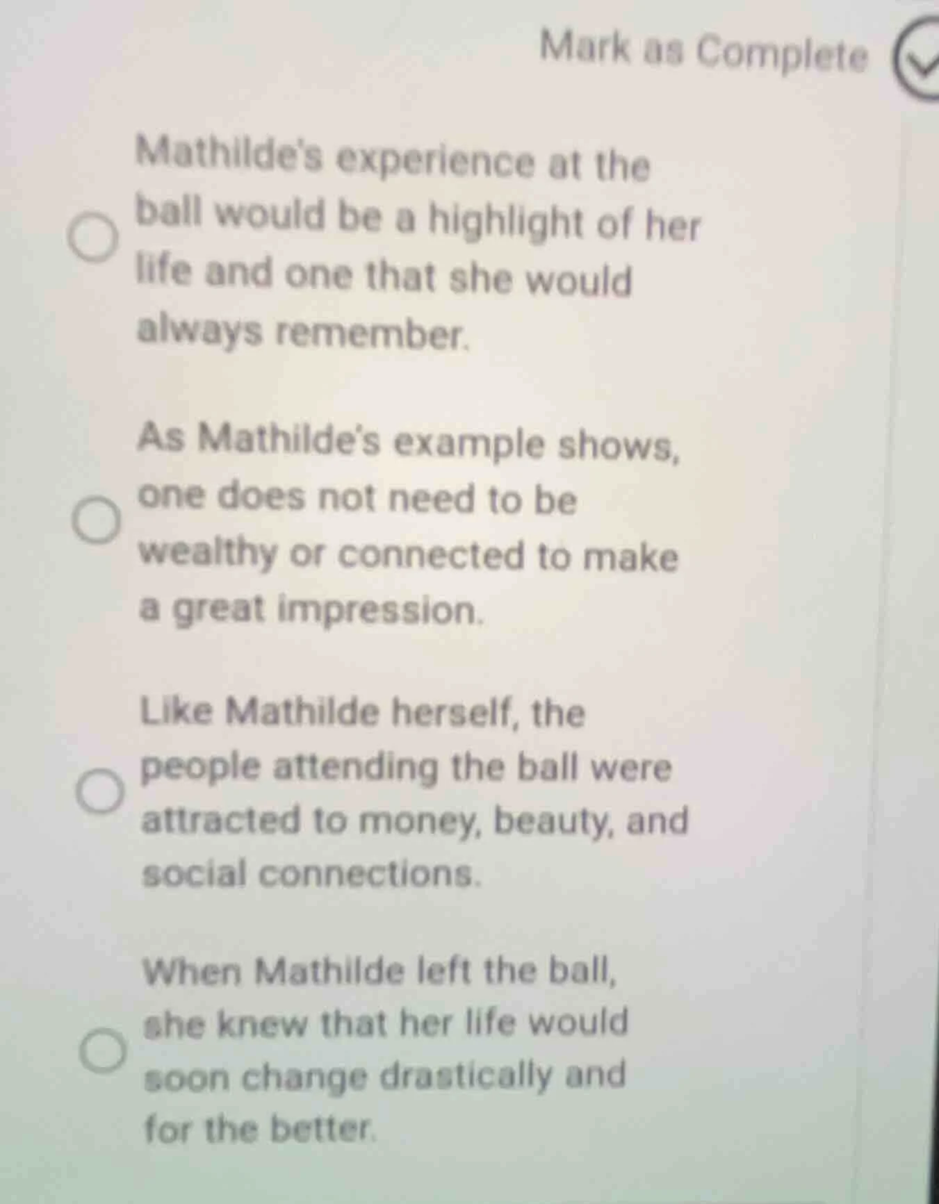 mathildes experience at the ball would be a highlight of her life and o…