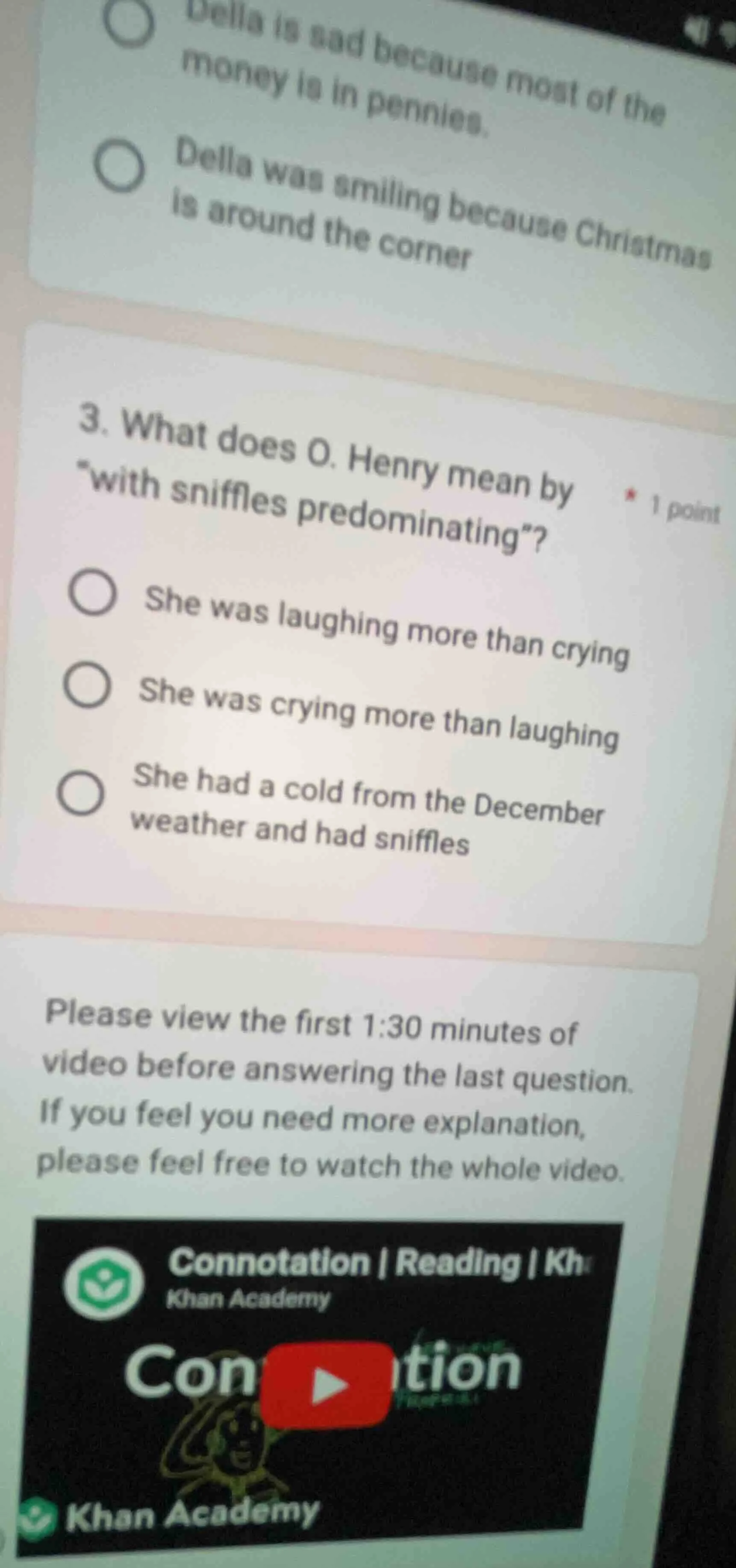 3. what does o. henry mean by \with sniffles predominating\? 1 point sh…