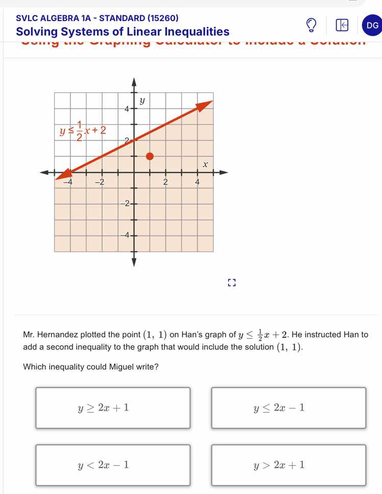 svlc algebra 1a - standard (15260) solving systems of linear inequaliti…