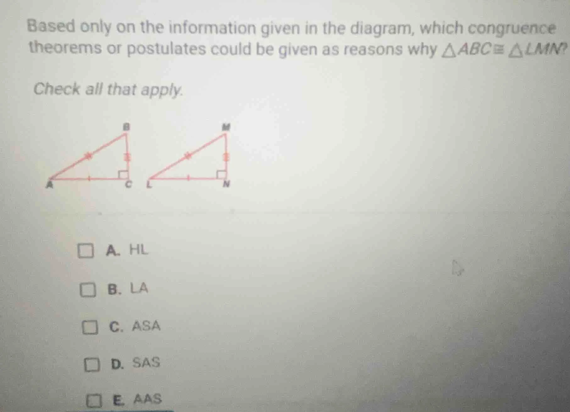 based only on the information given in the diagram, which congruence th…