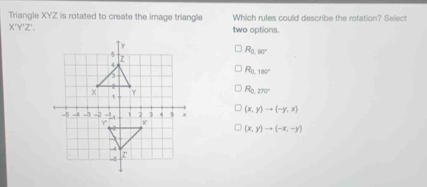 triangle xyz is rotated to create the image triangle xyz. which rules c…