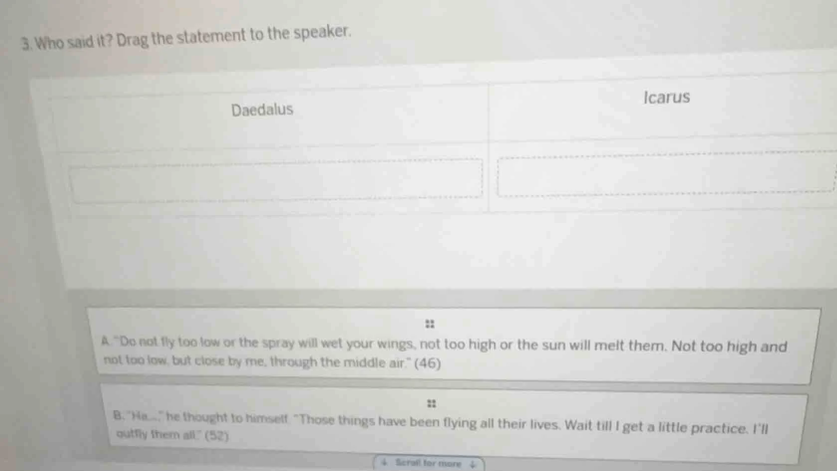 3. who said it? drag the statement to the speaker. daedalus\ticarus a. …