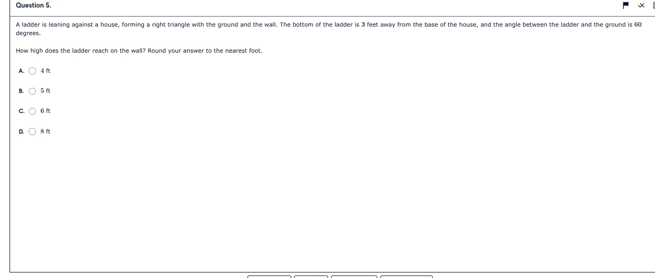question 5. a ladder is leaning against a house, forming a right triang…
