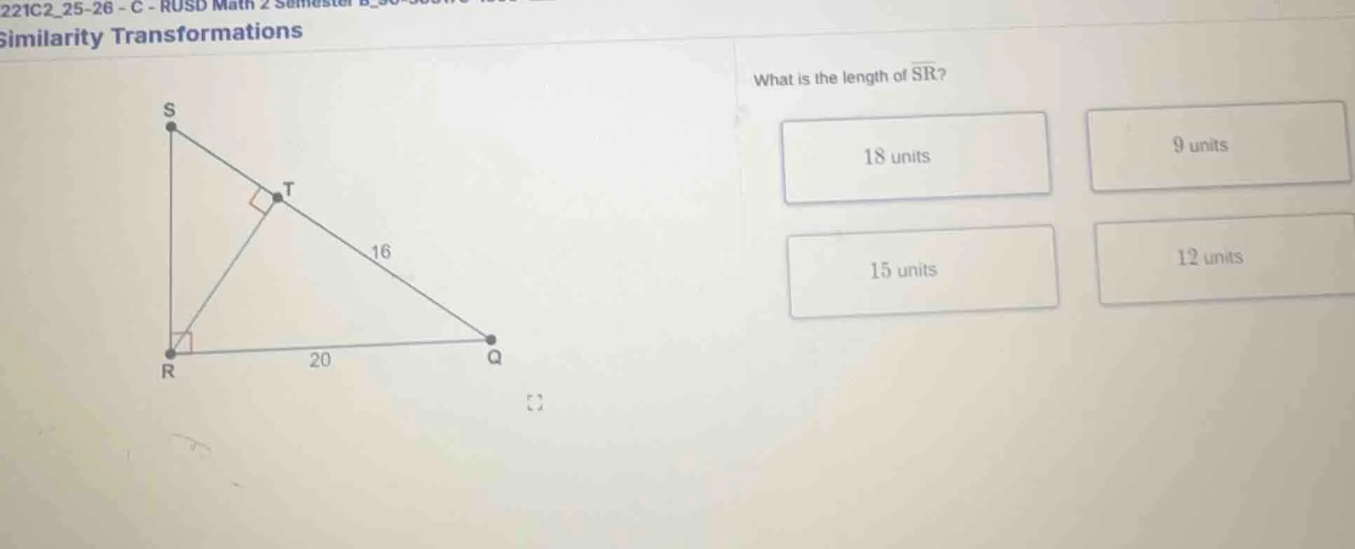 similarity transformations what is the length of \\(\\overline{sr}\\)? …