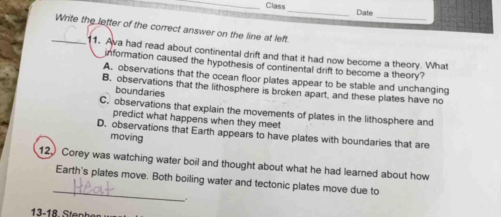 write the letter of the correct answer on the line at left. 11. ava had…