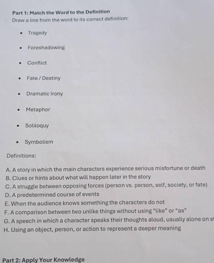 part 1: match the word to the definition draw a line from the word to i…
