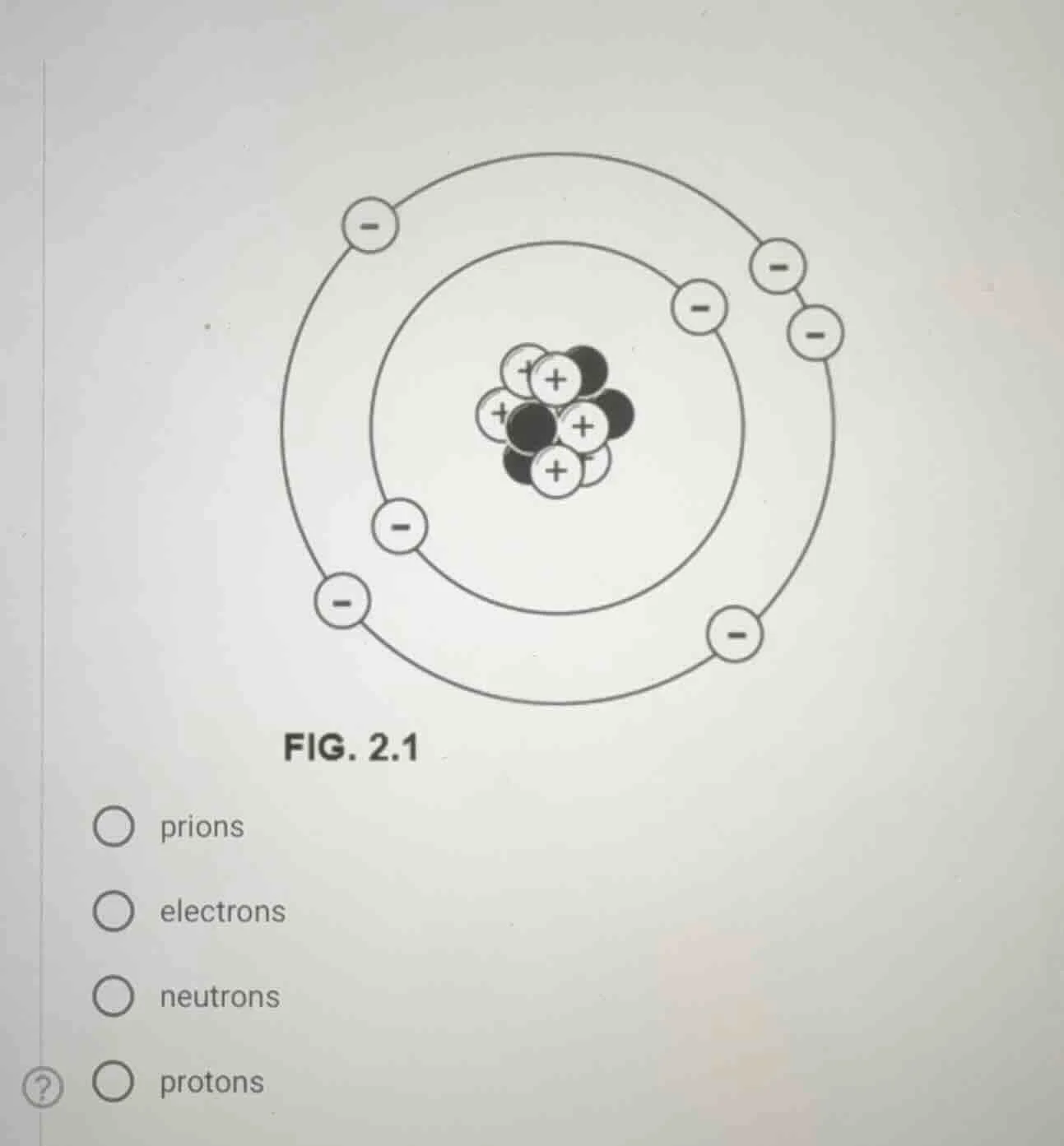 fig. 2.1 ○ prions ○ electrons ○ neutrons ○ protons