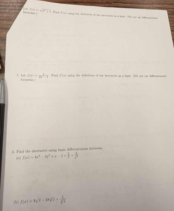 4. let ( f(x) = sqrt{2x + 1} ). find ( f(x) ) using the definition of t…