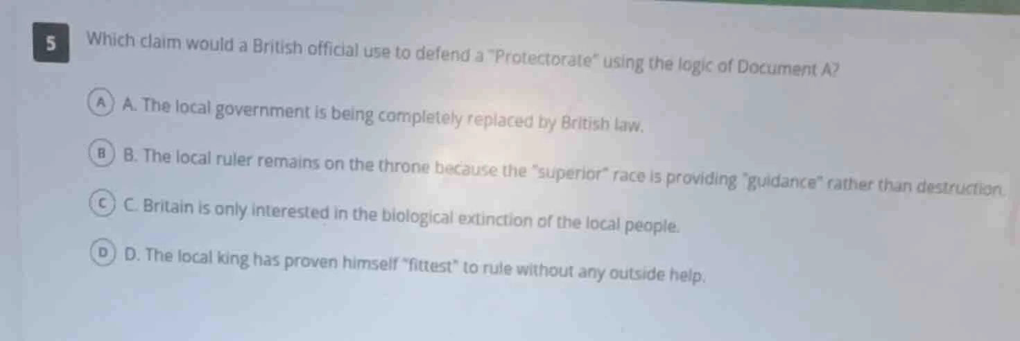 5 which claim would a british official use to defend a \protectorate\ u…