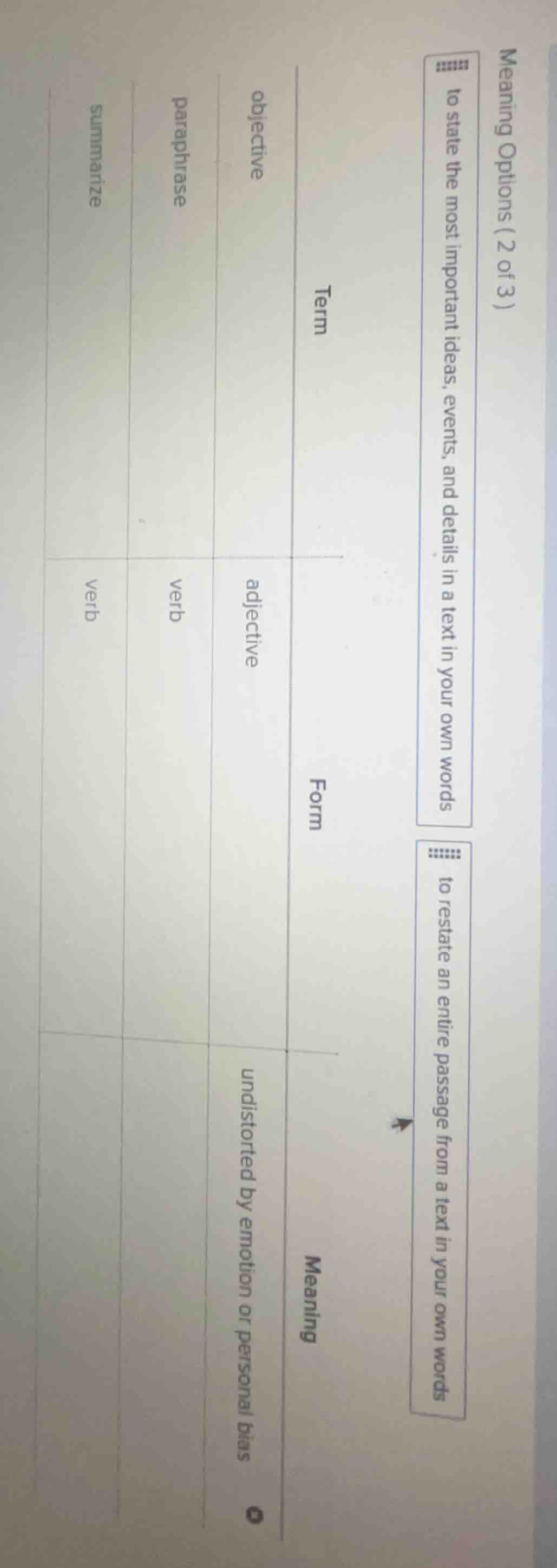 meaning options (2 of 3) to state the most important ideas, events, and…