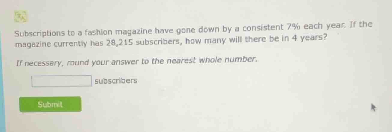 subscriptions to a fashion magazine have gone down by a consistent 7% e…