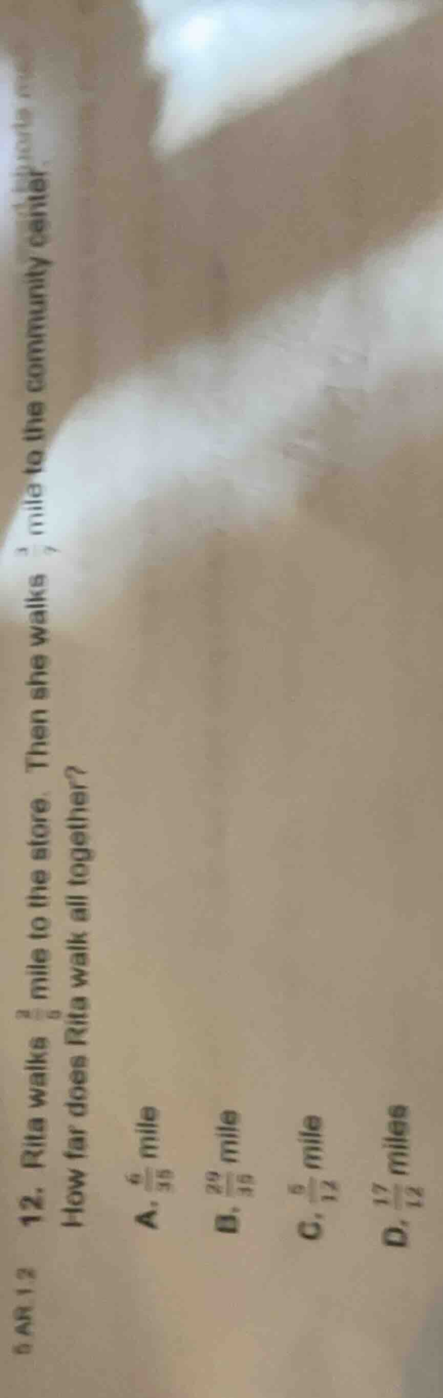 12. rita walks (\frac{3}{4}) mile to the store. then she walks (\frac{4…