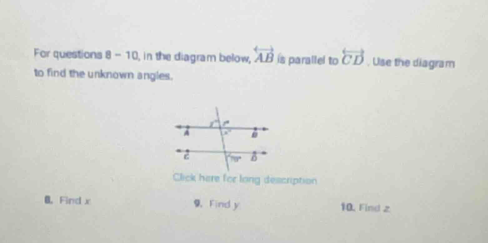 for questions 8 - 10, in the diagram below, \\overleftrightarrow{ab} is…