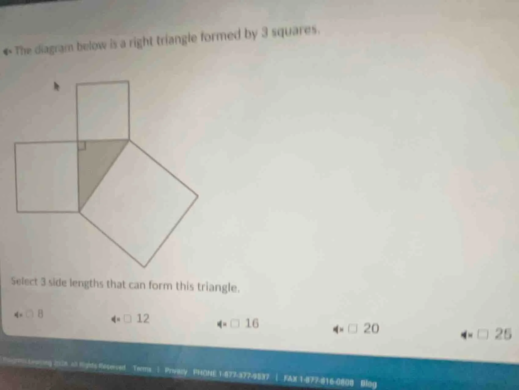 the diagram below is a right triangle formed by 3 squares. select 3 sid…