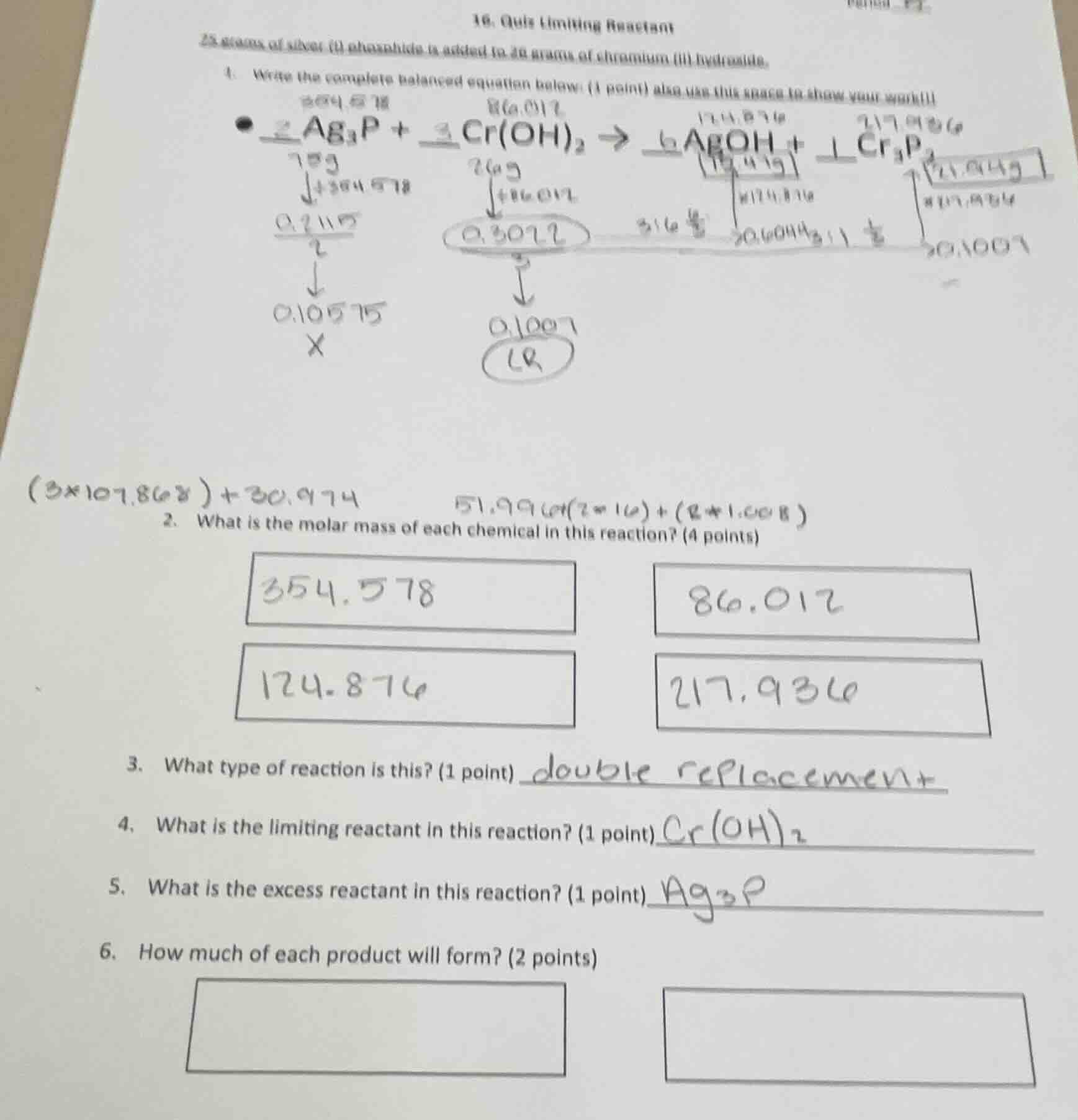 16. quiz limiting reactant 25 grams of silver (i) phosphide is added to…
