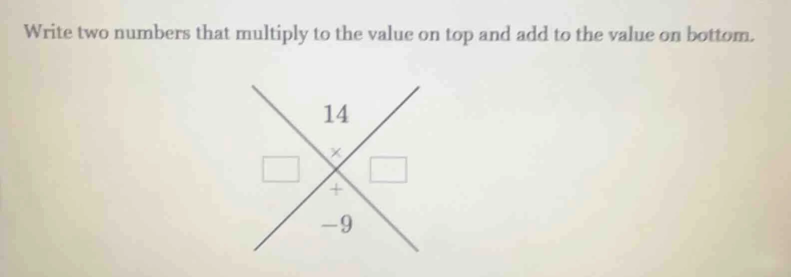 write two numbers that multiply to the value on top and add to the valu…