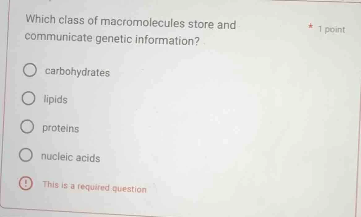 which class of macromolecules store and communicate genetic information…