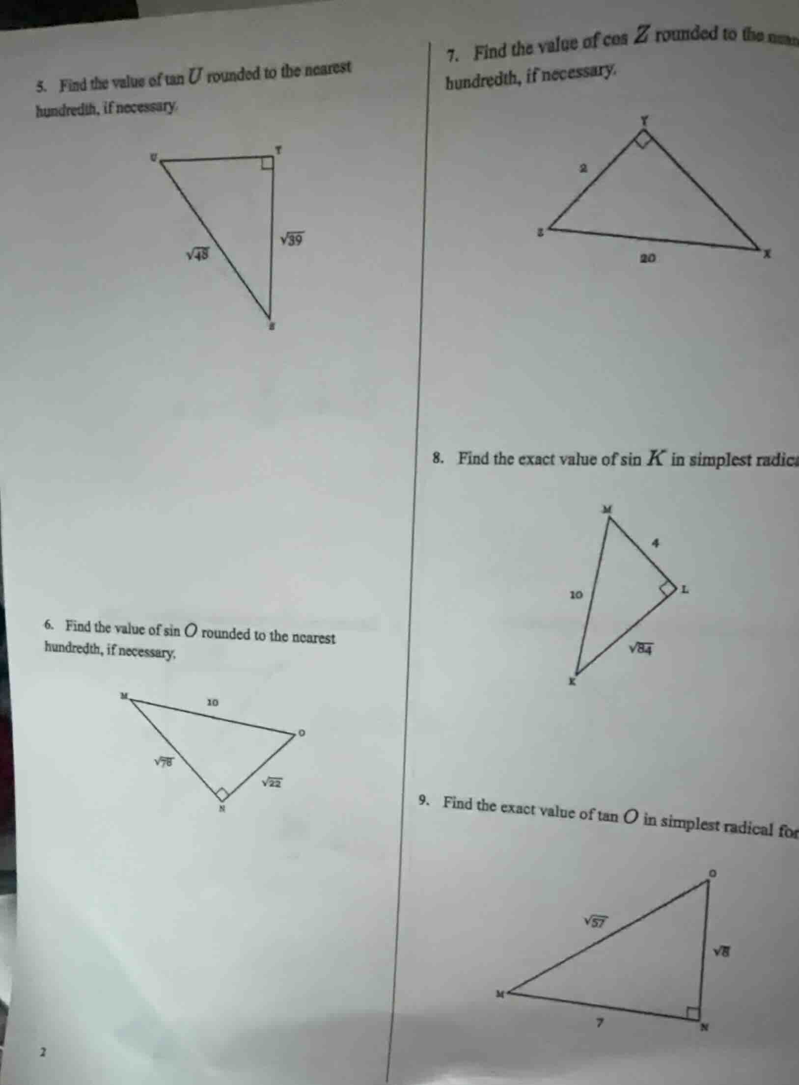 5. find the value of tan u rounded to the nearest hundredth, if necessa…