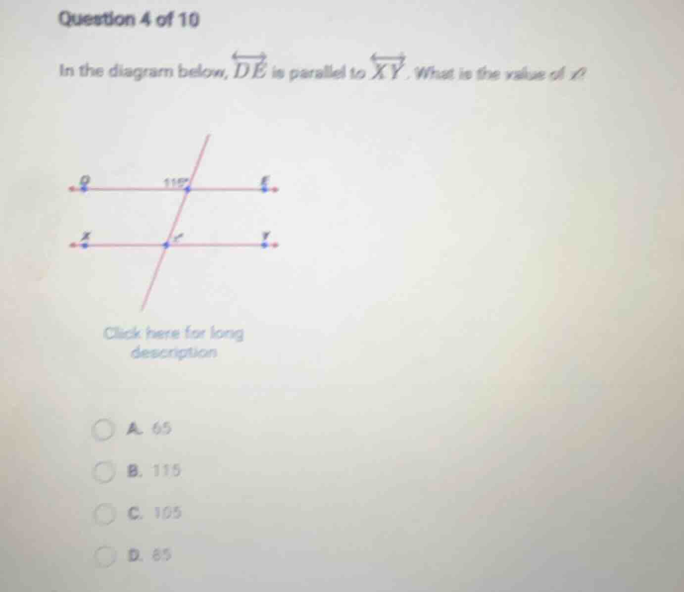 question 4 of 10 in the diagram below, \\(\\overleftrightarrow{de}\\) i…