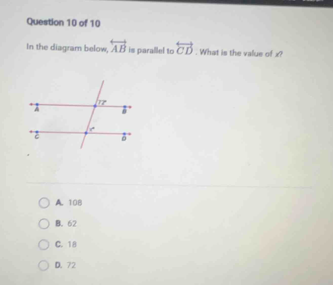 question 10 of 10 in the diagram below, \\overleftrightarrow{ab} is par…