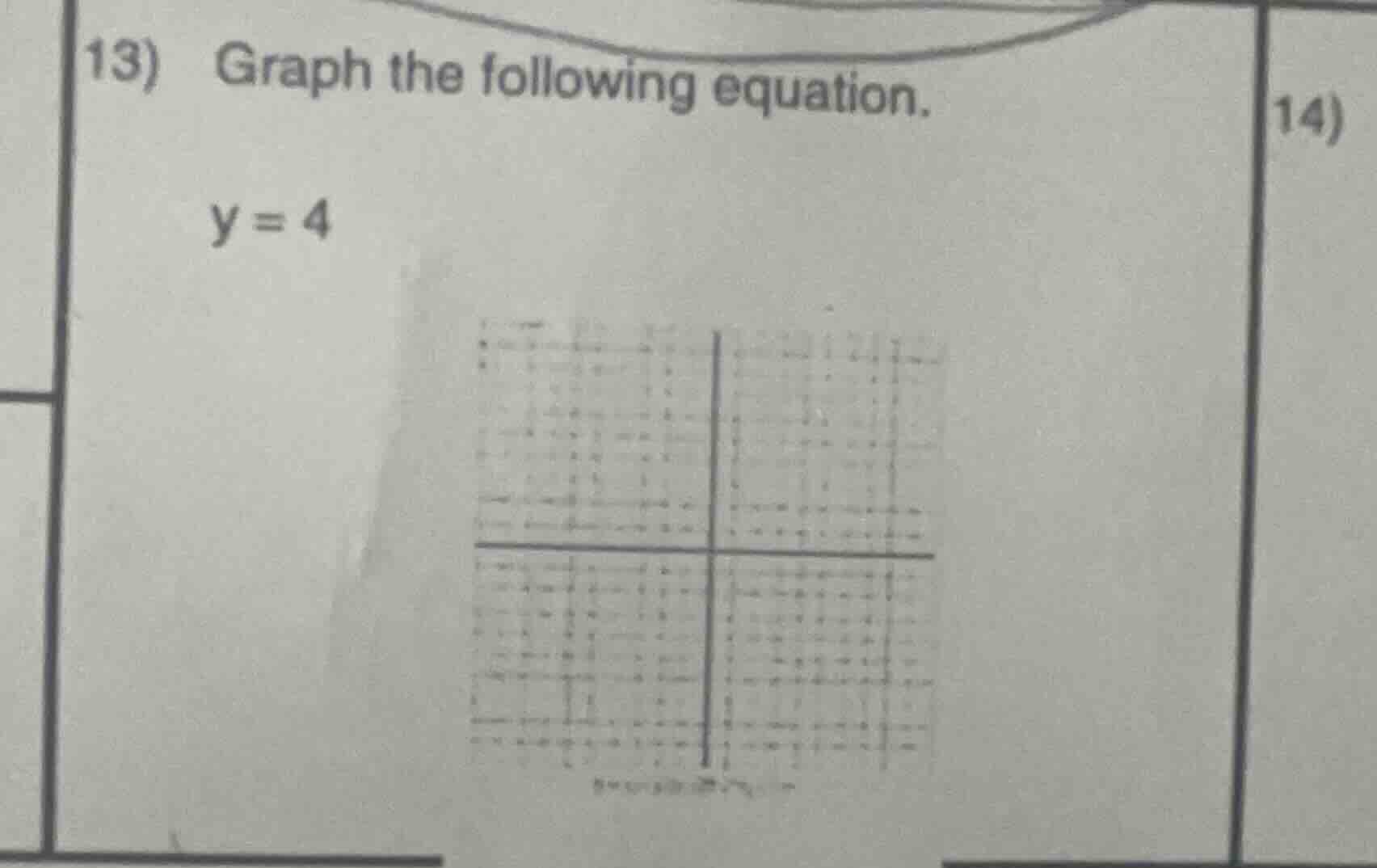 13) graph the following equation. y = 4