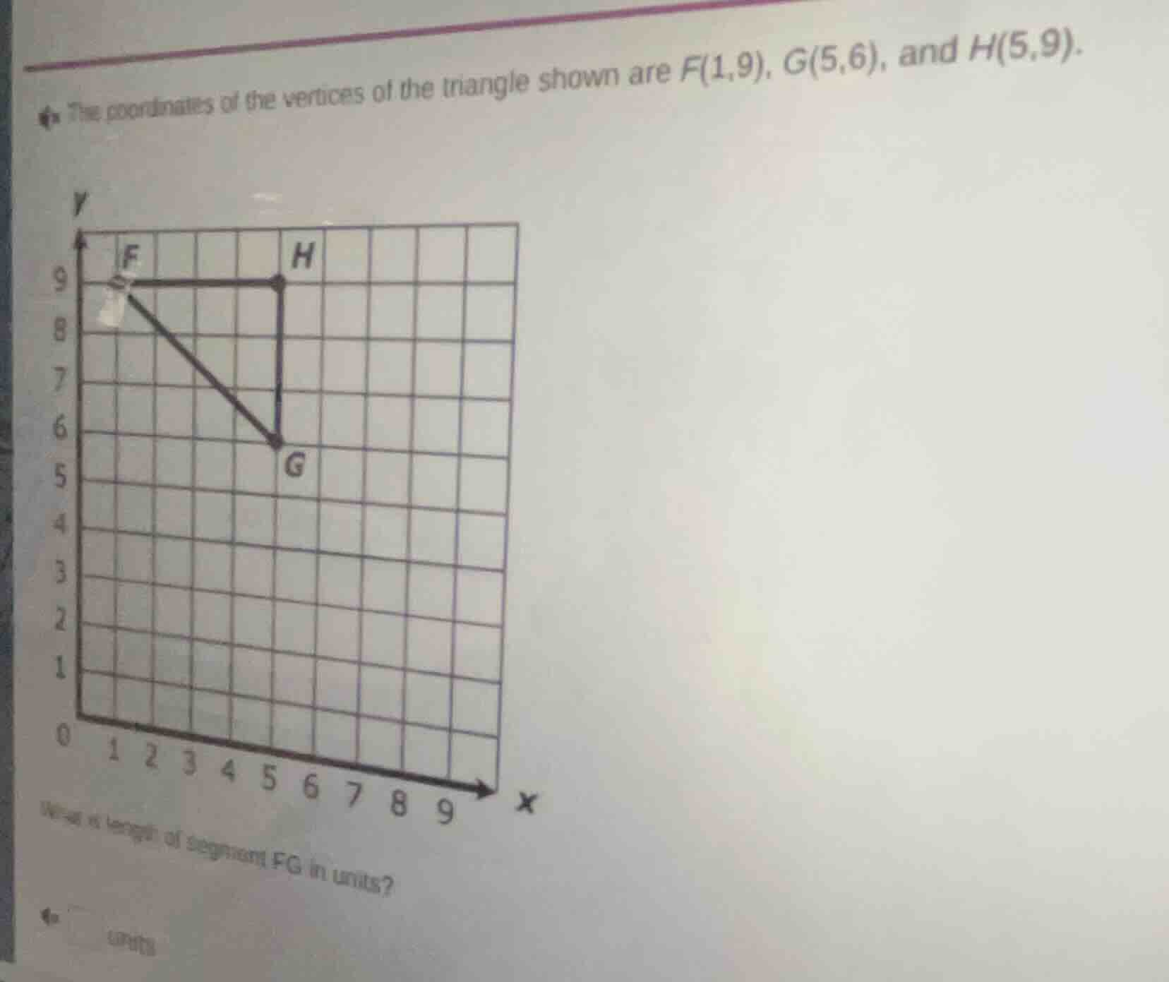 the coordinates of the vertices of the triangle shown are f(1,9), g(5,6…