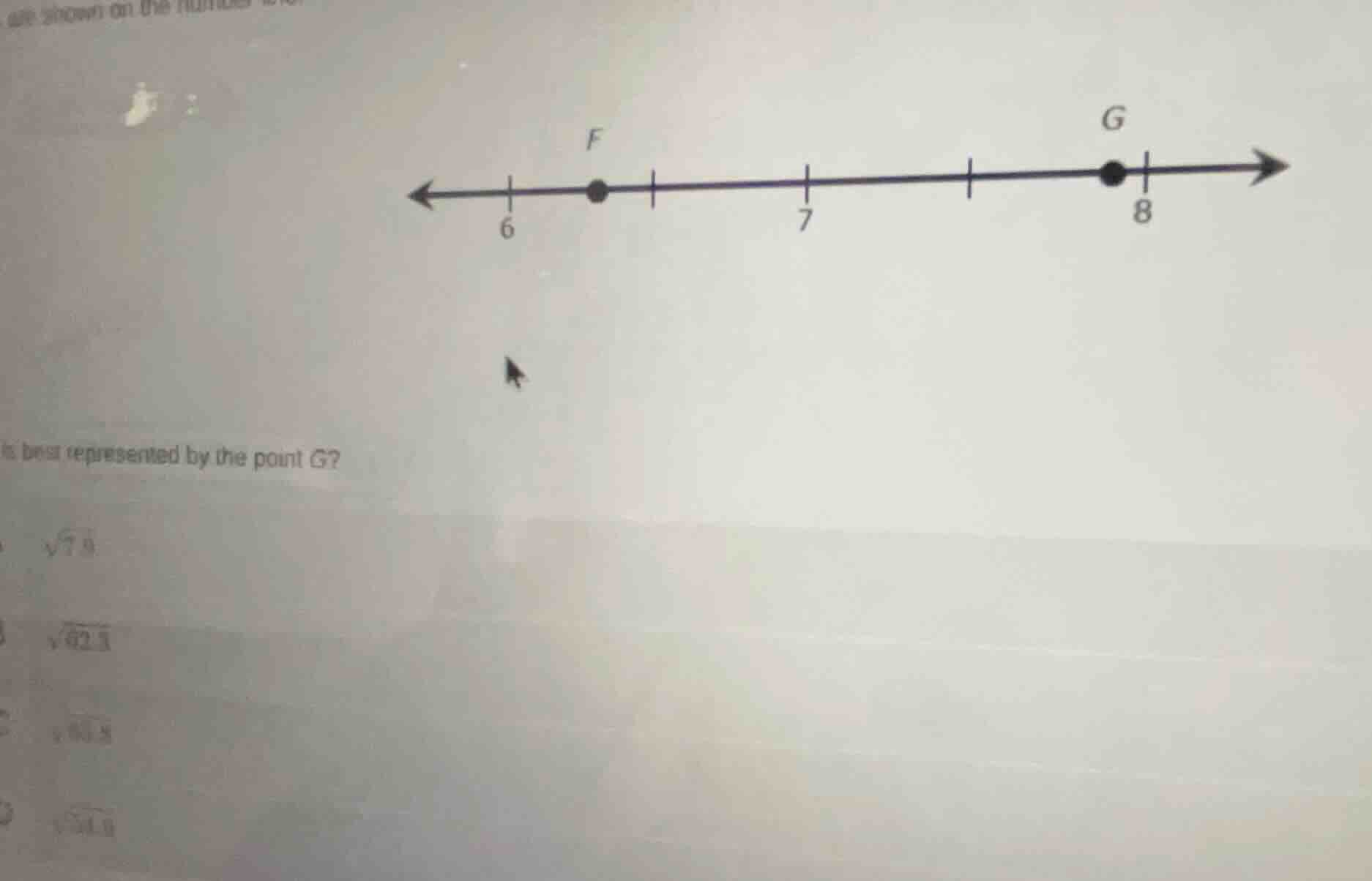 is best represented by the point g? a (sqrt{7.9}) b (sqrt{62.5}) c (sqr…