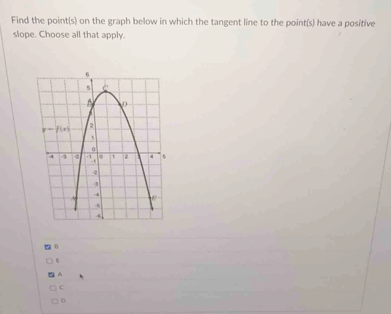 find the point(s) on the graph below in which the tangent line to the p…