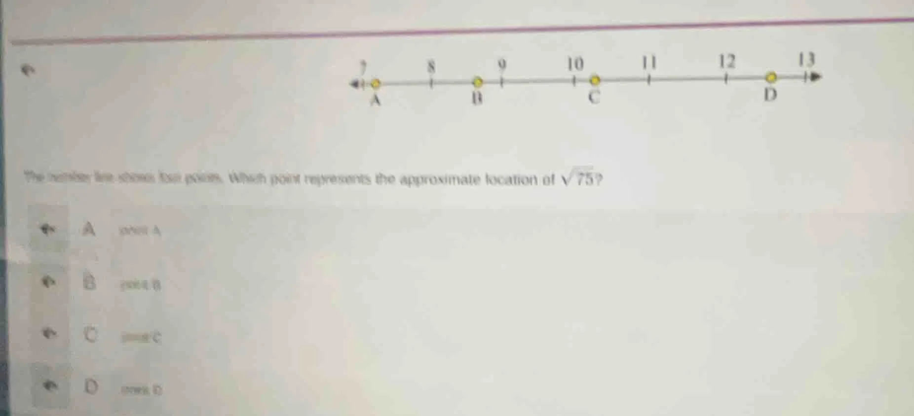 the number line shows four points. which point represents the approxima…