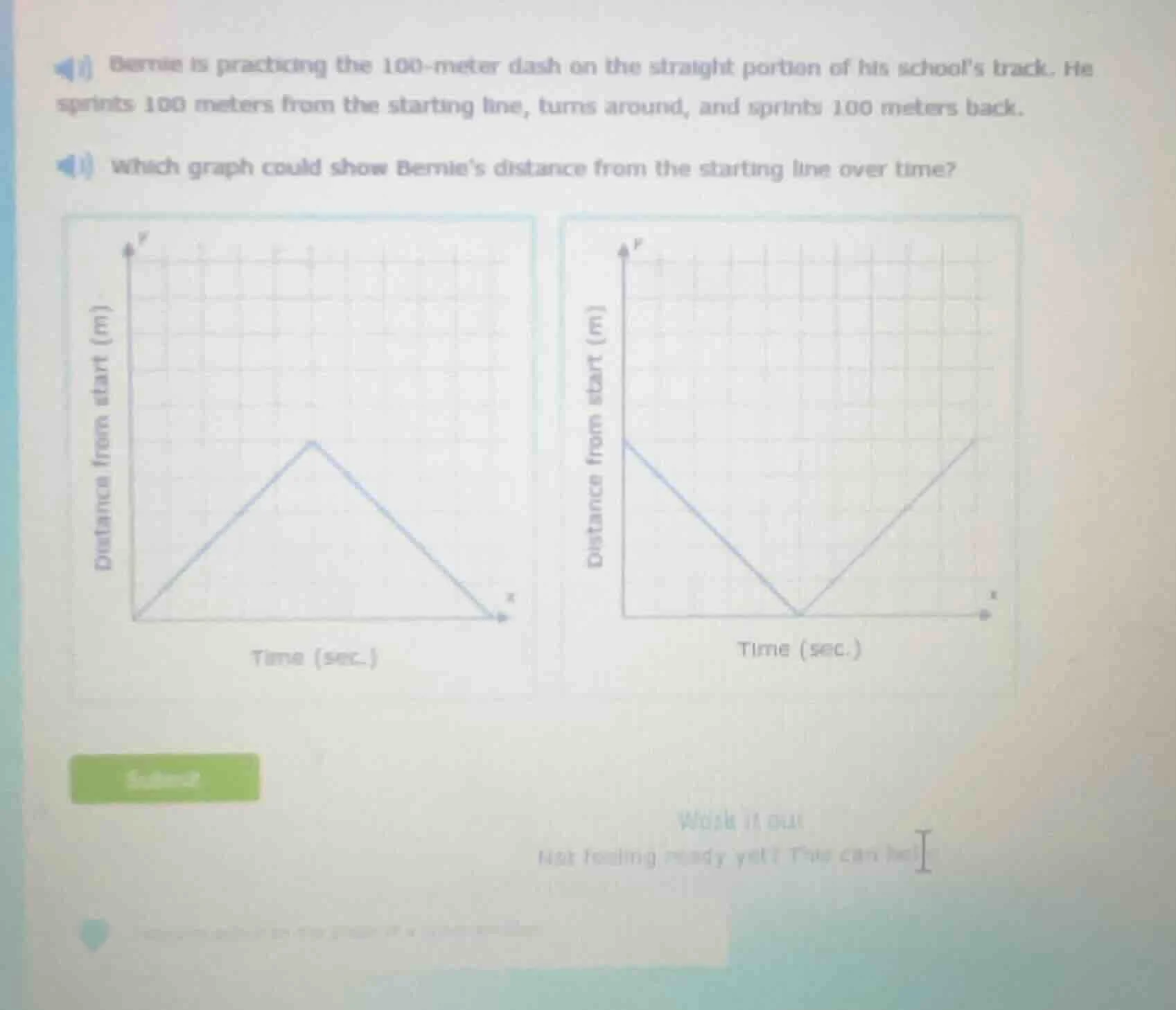 bernie is practicing the 100 - meter dash on the straight portion of hi…
