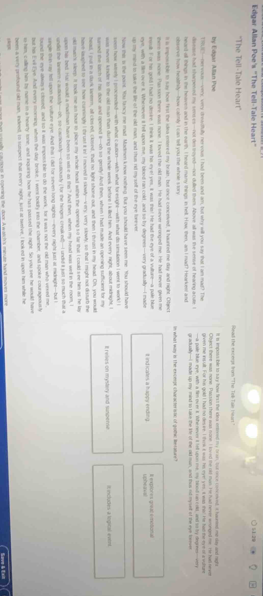 read the excerpt from \the tell - tale heart\. it is impossible to say …