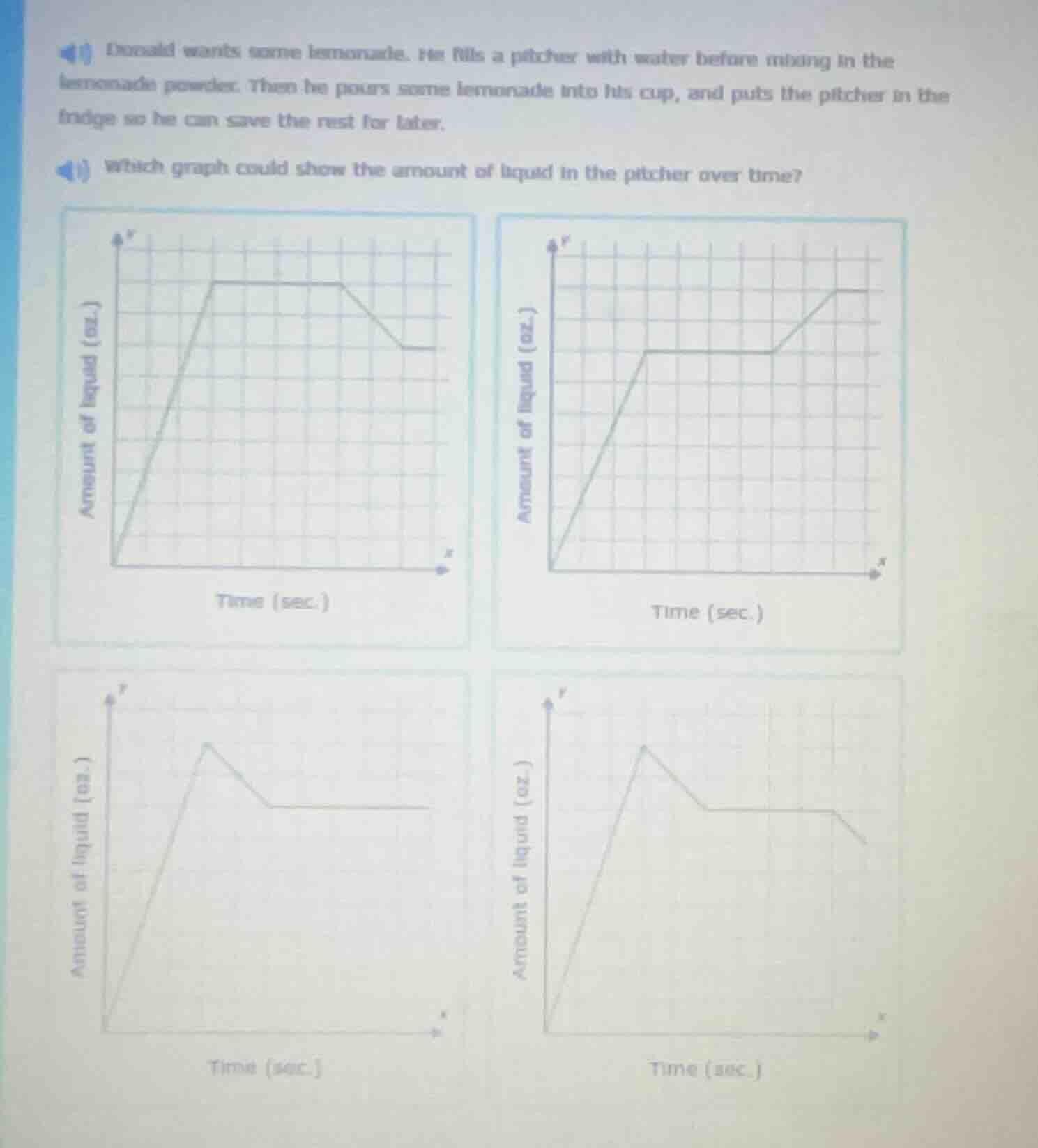 donald wants some lemonade. he fills a pitcher with water before mixing…