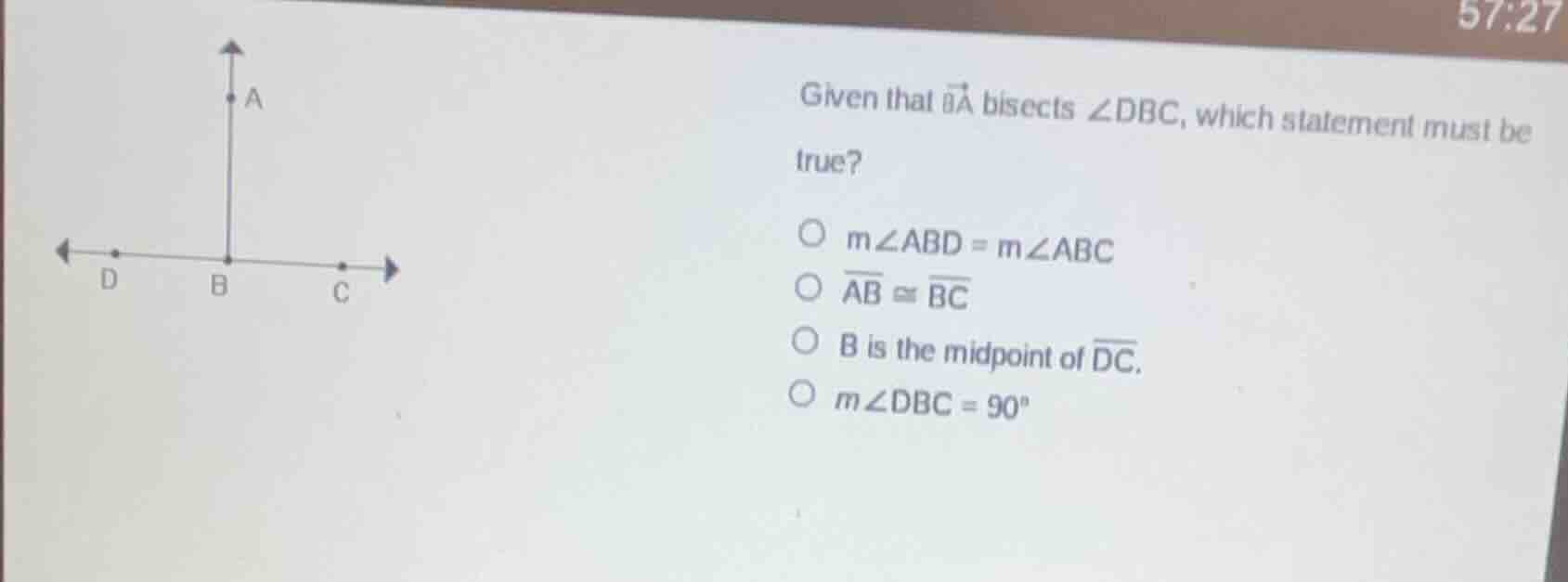 given that \\(\\overrightarrow{ba}\\) bisects \\(\\angle dbc\\), which …