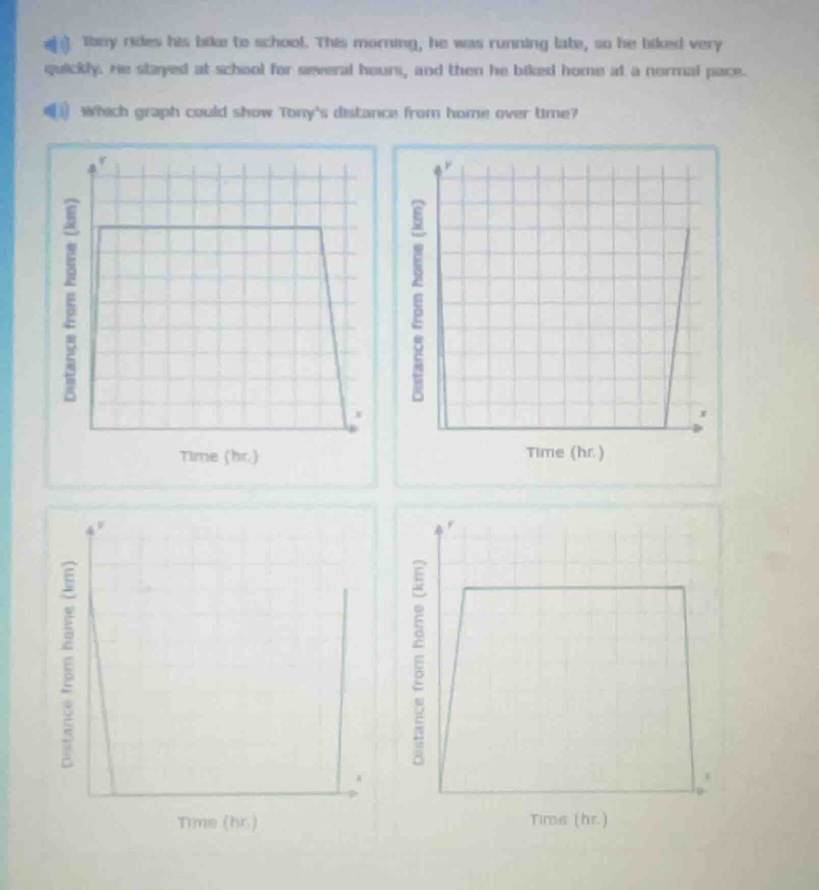 tony rides his bike to school. this morning, he was running late, so he…