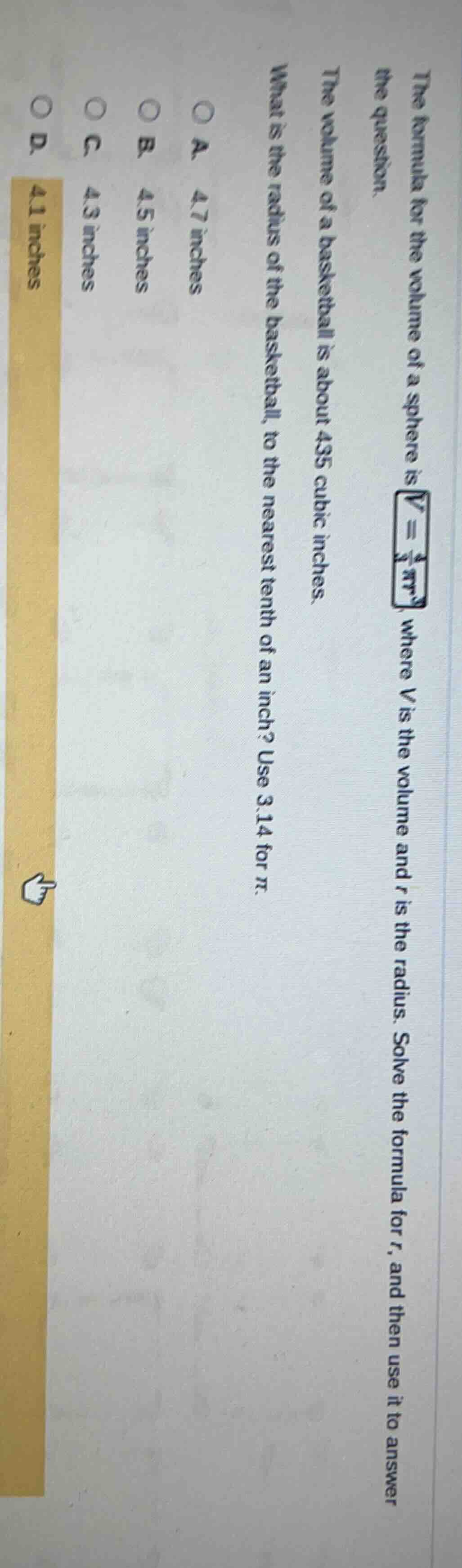 the formula for the volume of a sphere is $v = \\frac{4}{3}\\pi r^3$, w…