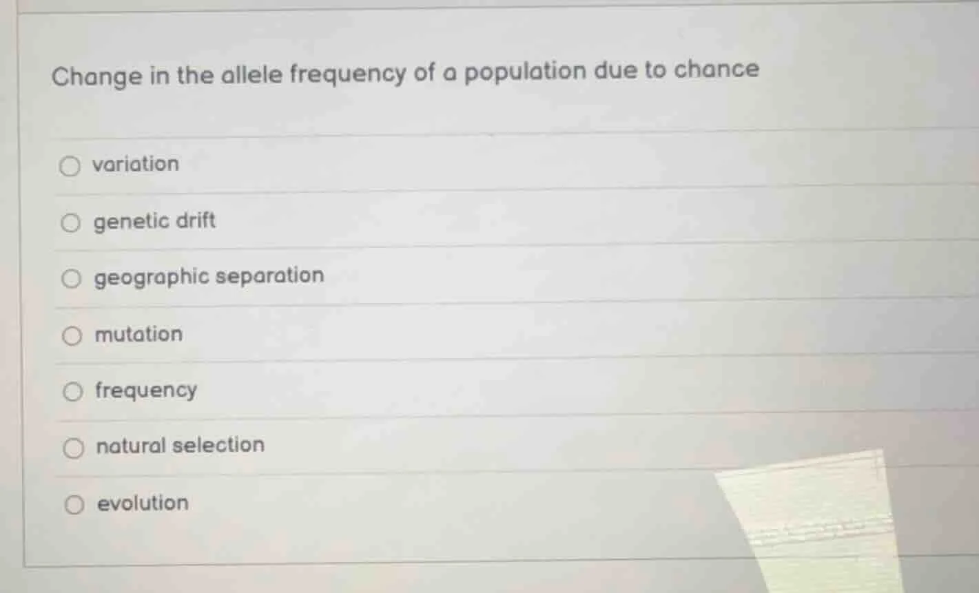 change in the allele frequency of a population due to chance variation …