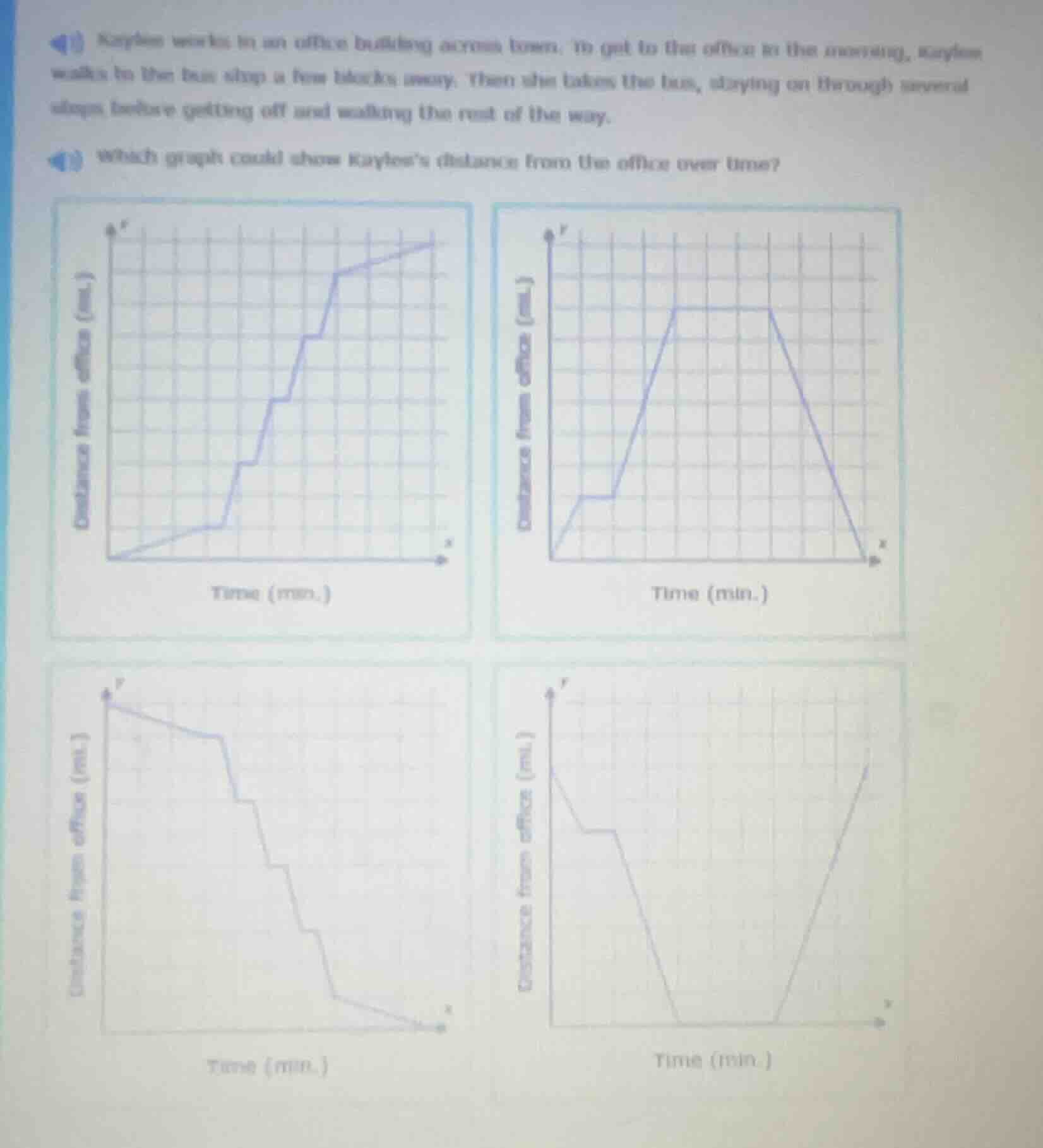 kaylee works in an office building across town. to get to that office i…