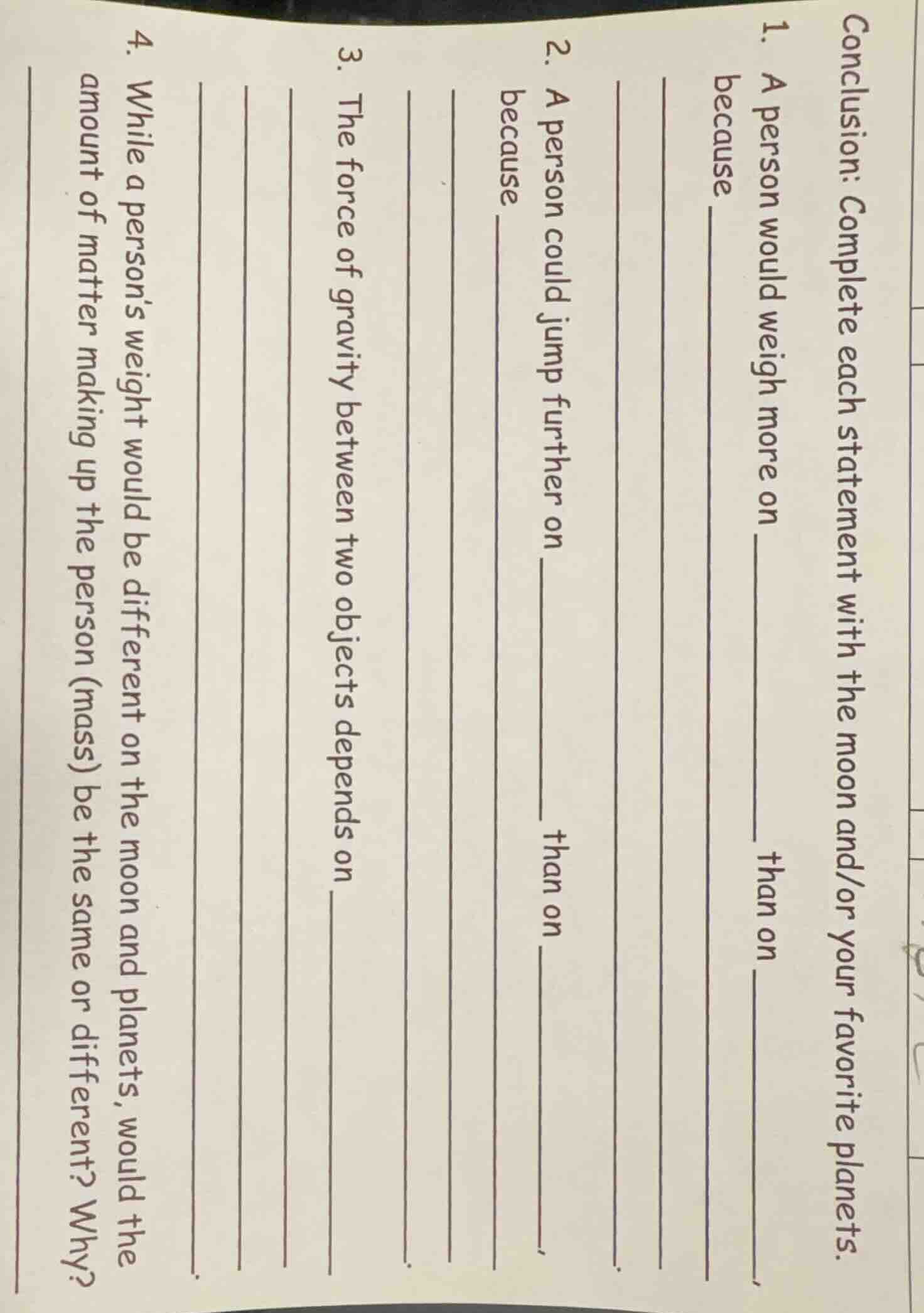 conclusion: complete each statement with the moon and/or your favorite …