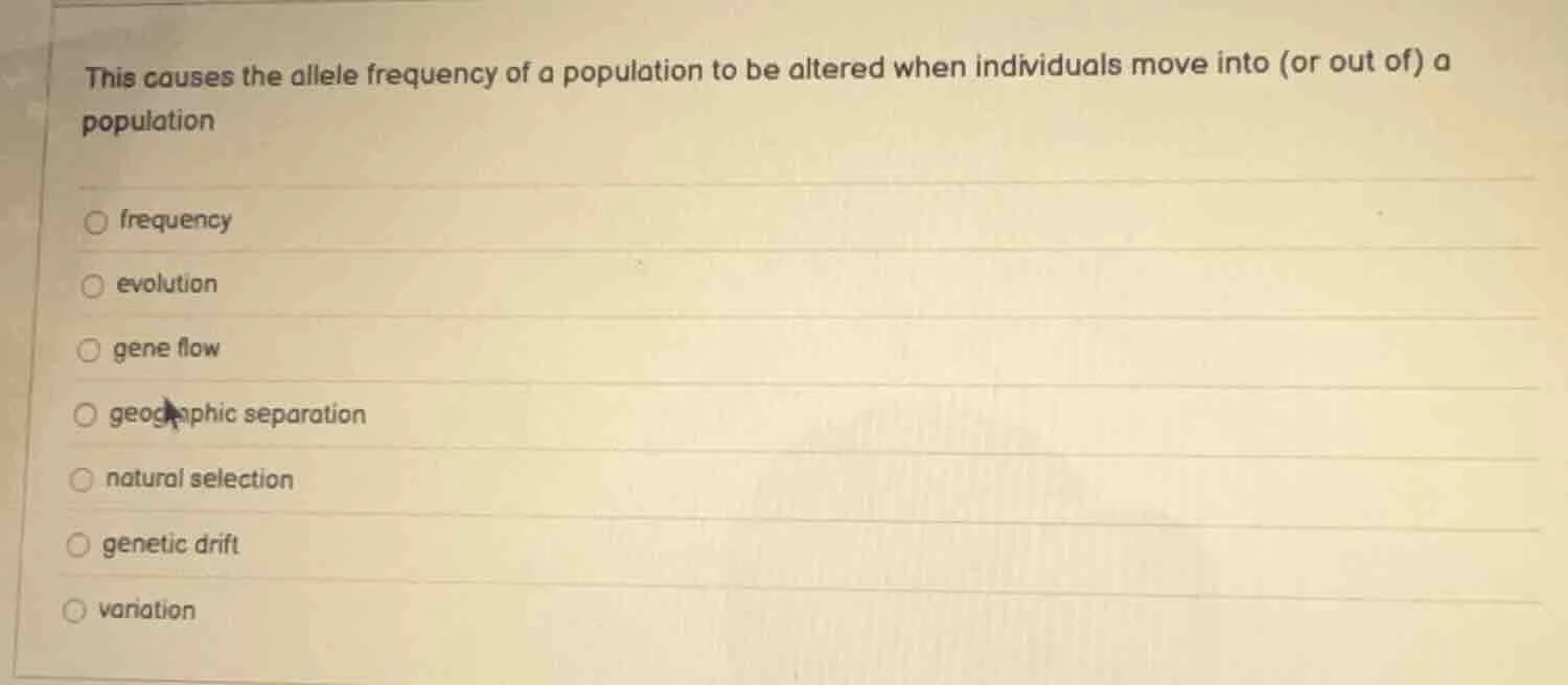 this causes the allele frequency of a population to be altered when ind…
