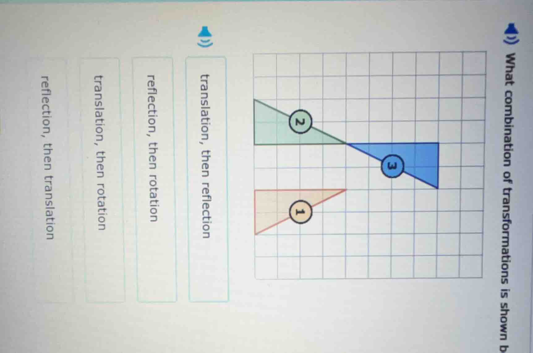 what combination of transformations is shown b translation, then reflec…