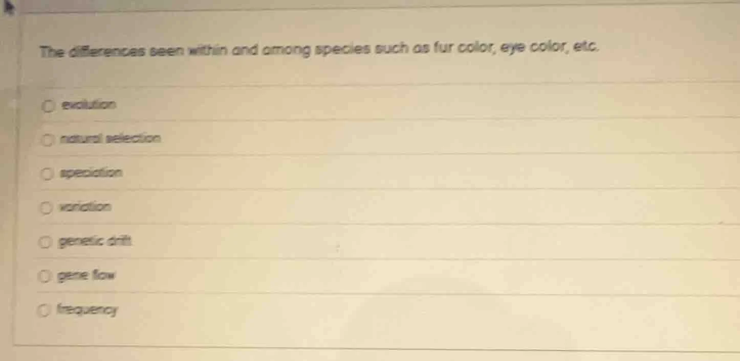 the differences seen within and among species such as fur color, eye co…