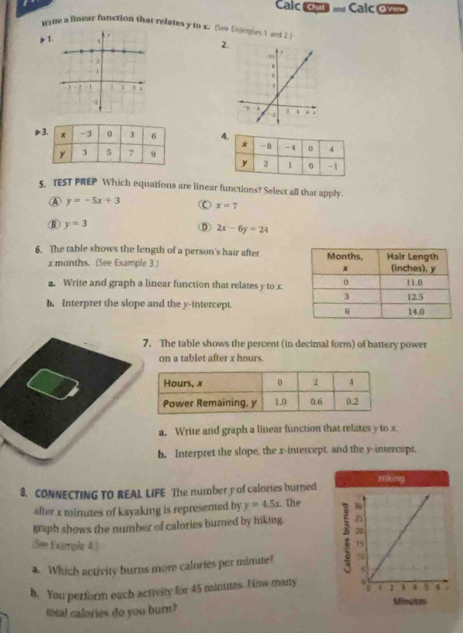 write a linear function that relates y to x. (see examples 1 and 2.) 1.…
