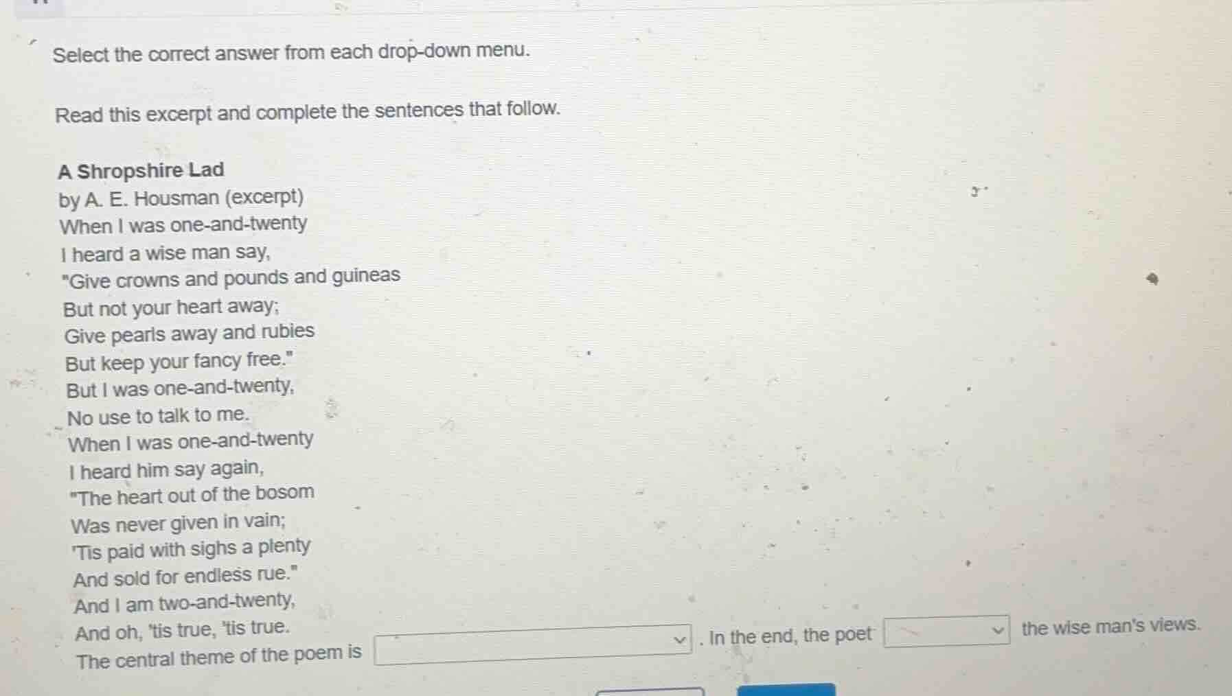 select the correct answer from each drop - down menu. read this excerpt…