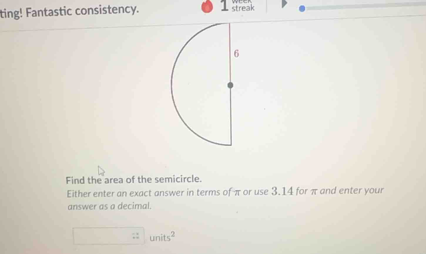 find the area of the semicircle. either enter an exact answer in terms …