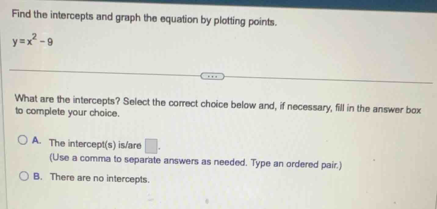 find the intercepts and graph the equation by plotting points. y = x² -…