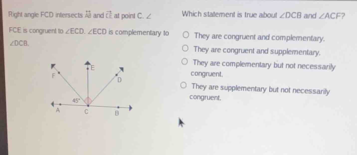 right angle fcd intersects \\(\\overleftrightarrow{ab}\\) and \\(\\over…